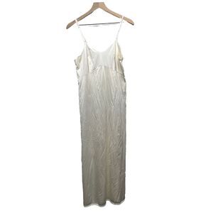 VINTAGE Ivory Babydoll Long Maxi Slip Petti Slip Maxi Full Nylon White Medium M